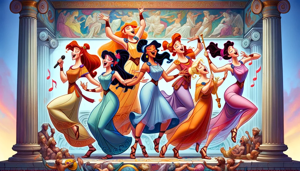 A depiction of the muses singing in Hercules