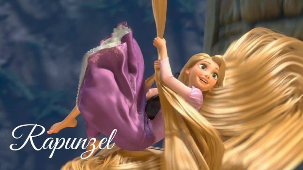Rapunzel swinging from her hair