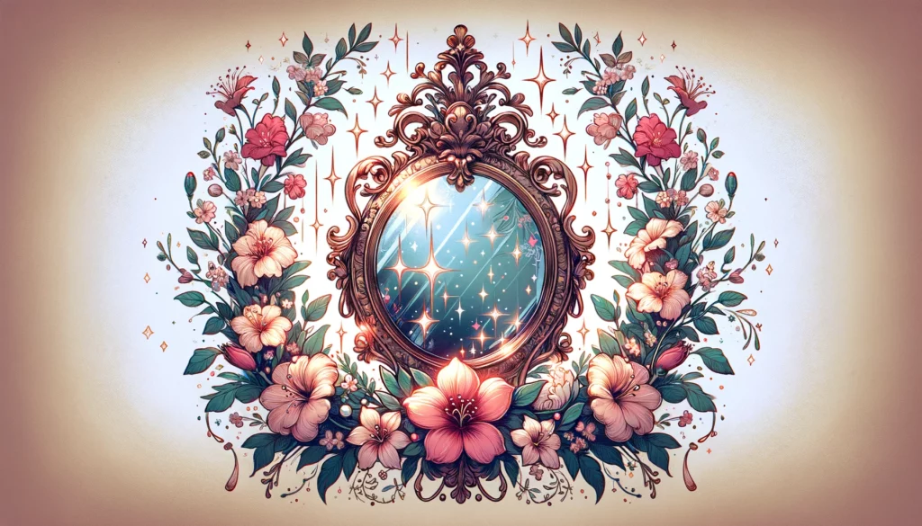 A magic mirror surrounded by flowers