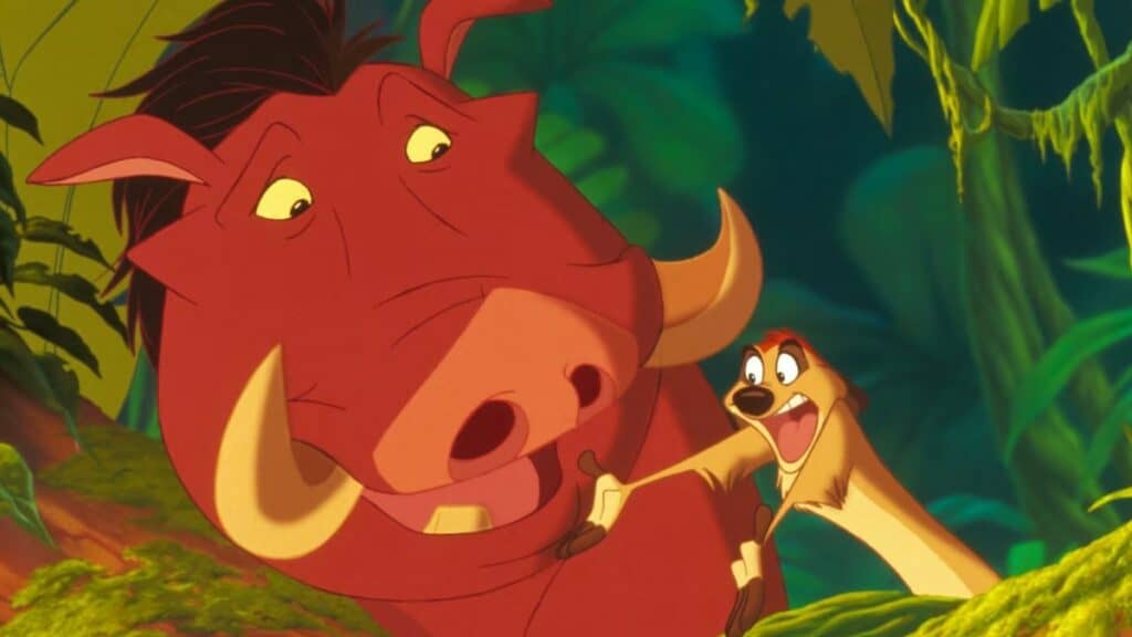 Timon and Pumba singing in The Lion King